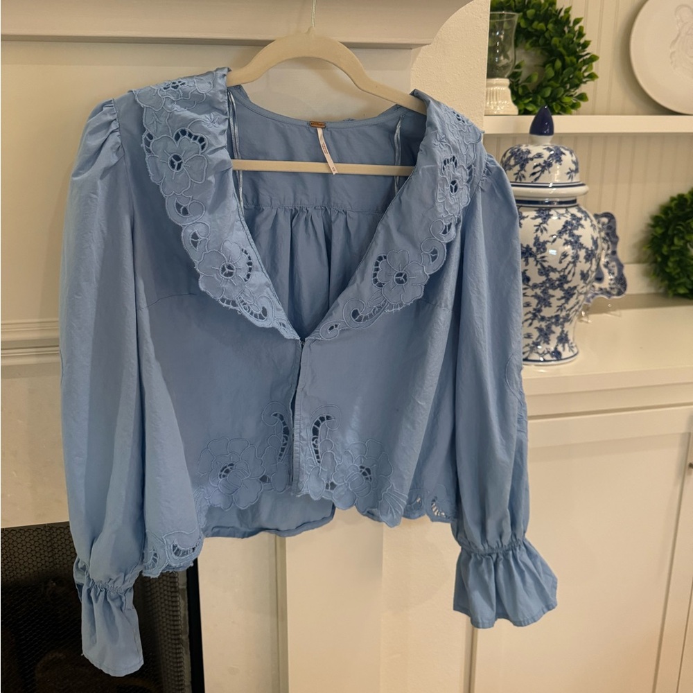 Free People Blue Embroidered Women's Top